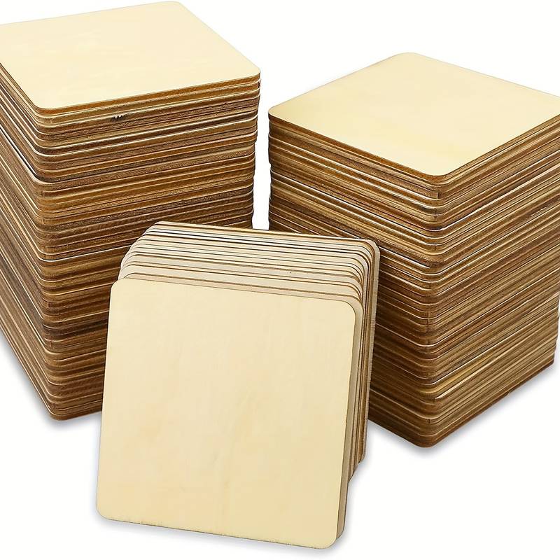 Wood Pieces Blank Natural Wood Square Wooden Cutouts Board - Temu